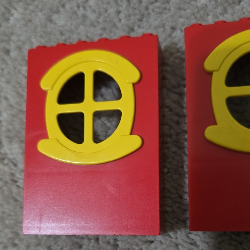 Set of 2: LEGO Vintage Red & Yellow Building Block Pieces-Doors or Windows - Picture 2 of 6